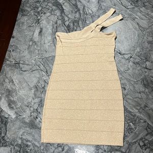 Gold Shimmer/Glitter Bandeau One Shoulder Mini Dress